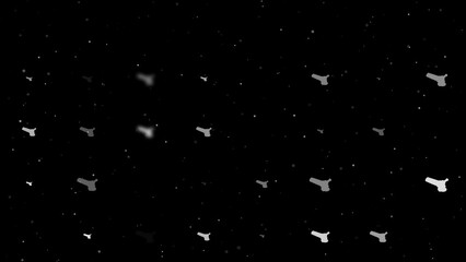 Poster - Template animation of evenly spaced angle grinder symbols of different sizes and opacity. Animation of transparency and size. Seamless looped 4k animation on black background with stars