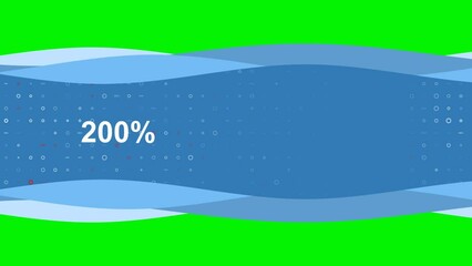 Poster - Animation of blue banner waves movement with white 200 percent symbol on the left. On the background there are small white shapes. Seamless looped 4k animation on chroma key background