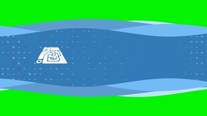 Poster - Animation of blue banner waves movement with white printed circuit board symbol on the left. On the background there are small white shapes. Seamless looped 4k animation on chroma key background