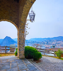 Canvas Print - Monte San Salvatore from the porch of Aldesago Church, Lugano, Switzerland