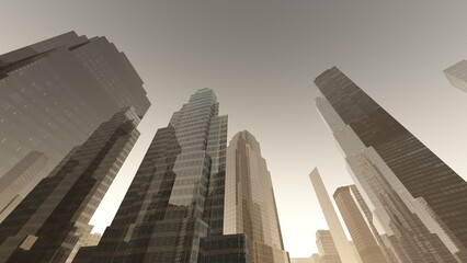 Canvas Print - Nice view of the skyscrapers, panorama of modern city, 3d rendering