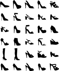 Wall Mural - Set collections black high heels silhouette icon. women shoes logo design vector illustration