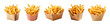Collection of french fries in a paper box isolated on a transparent background