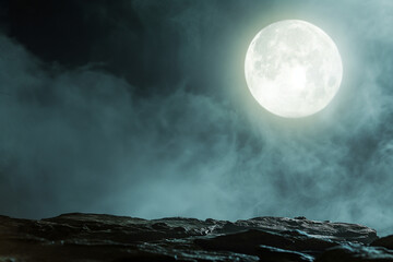 large full moon - halloween concept - full moon casting it's moonlight on a empty stone cliff - with