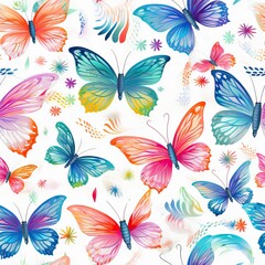 Canvas Print - Seamless background of beautiful abstract tropical butterflies