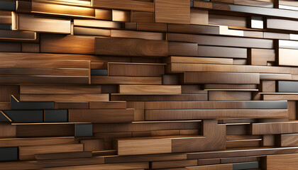 Abstract wooden glossy mosaic wall texture in grunge deco style with geometric shapes, Wood background for design,