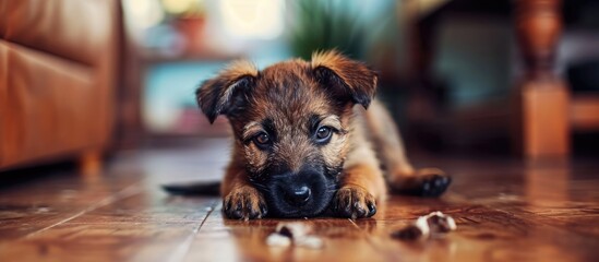 Poster - Blurry, clear background wallpaper of short-haired, small pet dogs, kept by a shepherd at home.