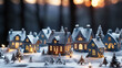 Enchanted winter villages, snow-covered cottages, festive miniature towns, Christmas Eve snow scenes, lit cozy houses, Generative AI