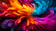 Explosion of vibrant multi-colored feathers creating a textured background, symbolizing diversity and creativity