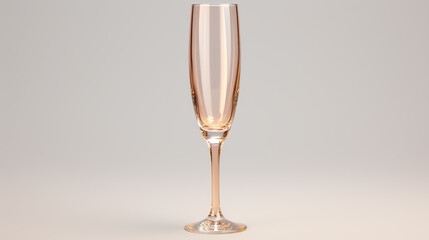 beautiful elegant transparent tall champagne glass empty on light gray background