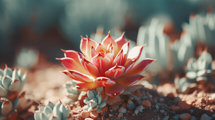 Wall Mural - a beautiful red cactus-like flower that grows in harsh conditions under the scorching sun