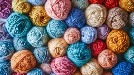 Abstract knitting background. Multicolored balls of yarn. Pastel soft colors 