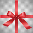 © ApoevArt - Red bow and crossed ribbons on box top realistic vector illustration. Gift box decor of tied satin band 3d element on transparent background