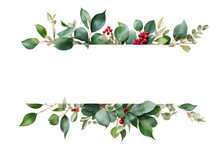 Holly Berry Banner With Eucalyptus Leaves On Transparent Background