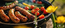 Delicious Grilled Sausage On A Homemade Grill During Spring.