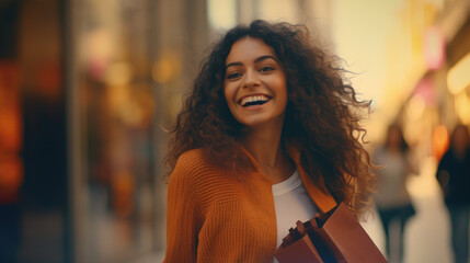 Experience the thrill of retail therapy with a happy shopper enjoying a day out, finding fashionable deals and exclusive offers.