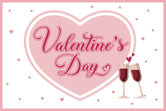 Romantic Valentines Day card. February 14th, holiday greeting card. Vector illustration.