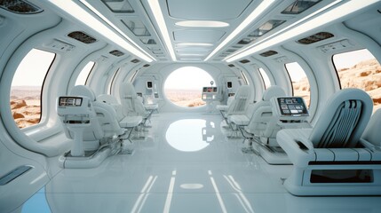Aufkleber - A internal view of white and silver spaceship. Generative AI.