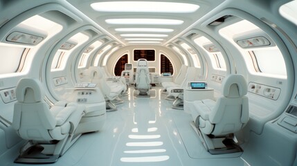 Aufkleber - A internal view of white and silver spaceship. Generative AI.