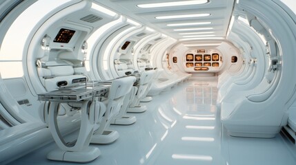 Aufkleber - A internal view of white and silver spaceship. Generative AI.