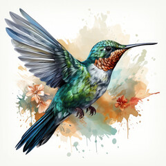 Watercolor Hummingbird Illustration, Generative Ai