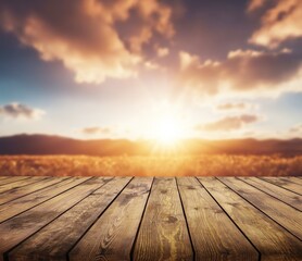 Wall Mural - the empty wooden table top at farm background