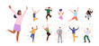 Happy people cartoon characters celebrating success cheerfully jumping rejoicing win and victory