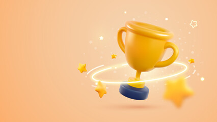 champion cup 3d vector illustration. win prize, first place sport competition. cartoon trophy cup wi