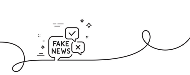Poster - fake news line icon. continuous one line with curl. propaganda conspiracy chat sign. wrong truth sym