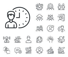 Poster - Working hours or Time management sign. Specialist, doctor and job competition outline icons. Business project deadline line icon. Working hours line sign. Avatar placeholder, spy headshot icon. Vector