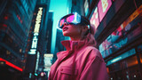 Fototapeta  - Tech Wonderland: Colorful Cyberpunk Portraits of a VR Enthusiast, Generative AI