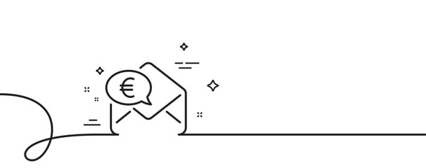 Poster - euro via mail line icon. continuous one line with curl. send or receive money sign. euro money singl