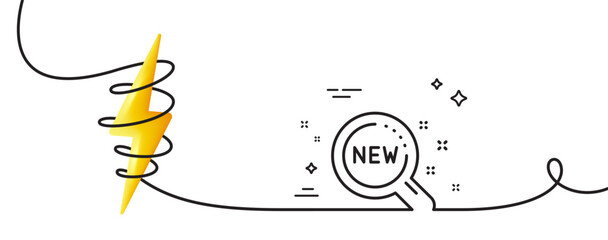 Poster - new products line icon. continuous one line with curl. search sign. magnifier glass symbol. new prod