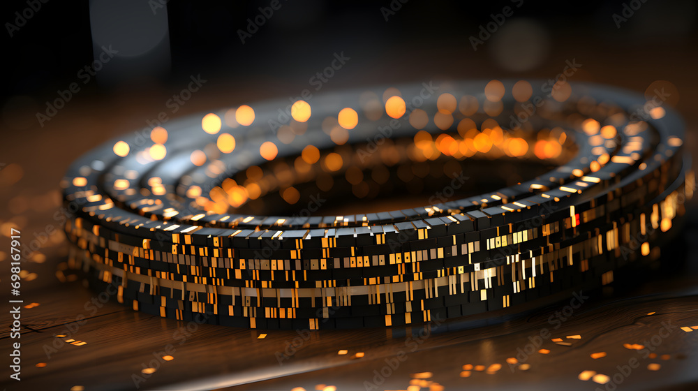 Data center cloud storage. Dark datacenter with light of data signals ...