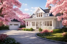 House With Flowers In Spring