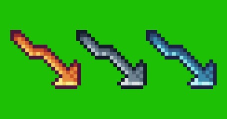 Poster - Green screen of graph down,down economy icon bits pixel slowly appeared and dissappeared. Simple animation from  pixel dots form sets of down net icon . Usefull for game asset or design asset animate.
