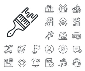 Poster - Wall paintbrush sign. Salaryman, gender equality and alert bell outline icons. Paint brush line icon. Creative drawing art symbol. Brush line sign. Spy or profile placeholder icon. Vector