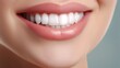 Closeup persons mouth smiling woman white teeth toothbrush banner healthy skin bite lip left align see aquiline nose high details face implants dog profile, hyper realistic, photo realistic, 
