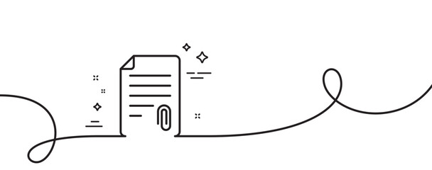 Poster - cv attachment line icon. continuous one line with curl. document file symbol. attachment single outl