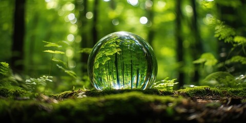 Canvas Print - A giant crystal ball with a green forest in it, slow shutter speed photography, Expressionism, UHD, high resolution