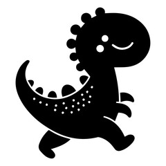 Poster - minimal Funny cartoon dinosaur vector silhouette, silhouette, black color, white background