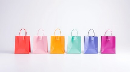 Wall Mural - Colorful shopping paper bags for gift on white background, high quality photo, 8K