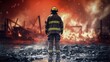 The reproachful firefighter stood solemnly at the scene of the fire, directing the rescue work, use filter photography, abstract expressionism, 32K, hyper quality