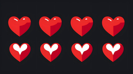 Wall Mural - Red heart icons set vector