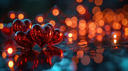 Wall Mural - Valentine Hearts on Abstract bokeh Background