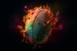 © William - A colorful burst from a rugby ball. Generative AI