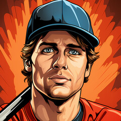 Wall Mural - Baseball player on pop art vintage retro style background. batter hits the ball illustration