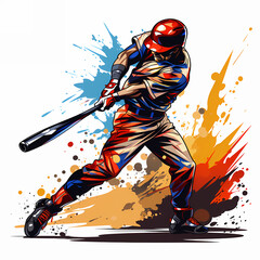 Wall Mural - Baseball player on pop art vintage retro style background. batter hits the ball illustration