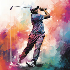 Wall Mural - Golf player on pop art vintage retro style background, hits the ball