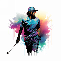 Wall Mural - Golf player on pop art vintage retro style background, hits the ball